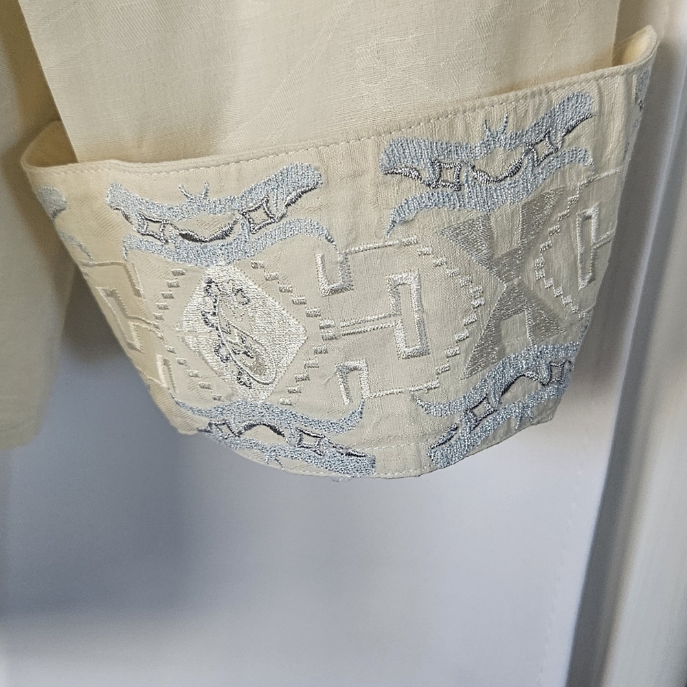 Robert Graham Mens‎ Off White Embroidered Cuff Button Down Shirt Size Large - Picture 5 of 13